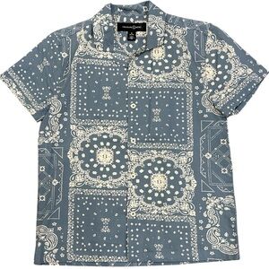 Treasure & Bond Light Blue Bandanna Short Sleeve Button Down Youth Boy Size 8/10